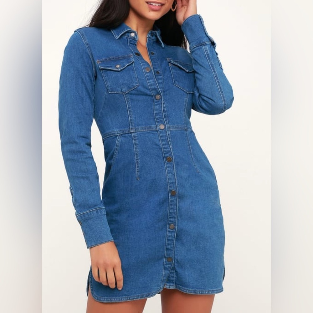 Zara Blue Long-Sleeve Denim Shirt Dress
